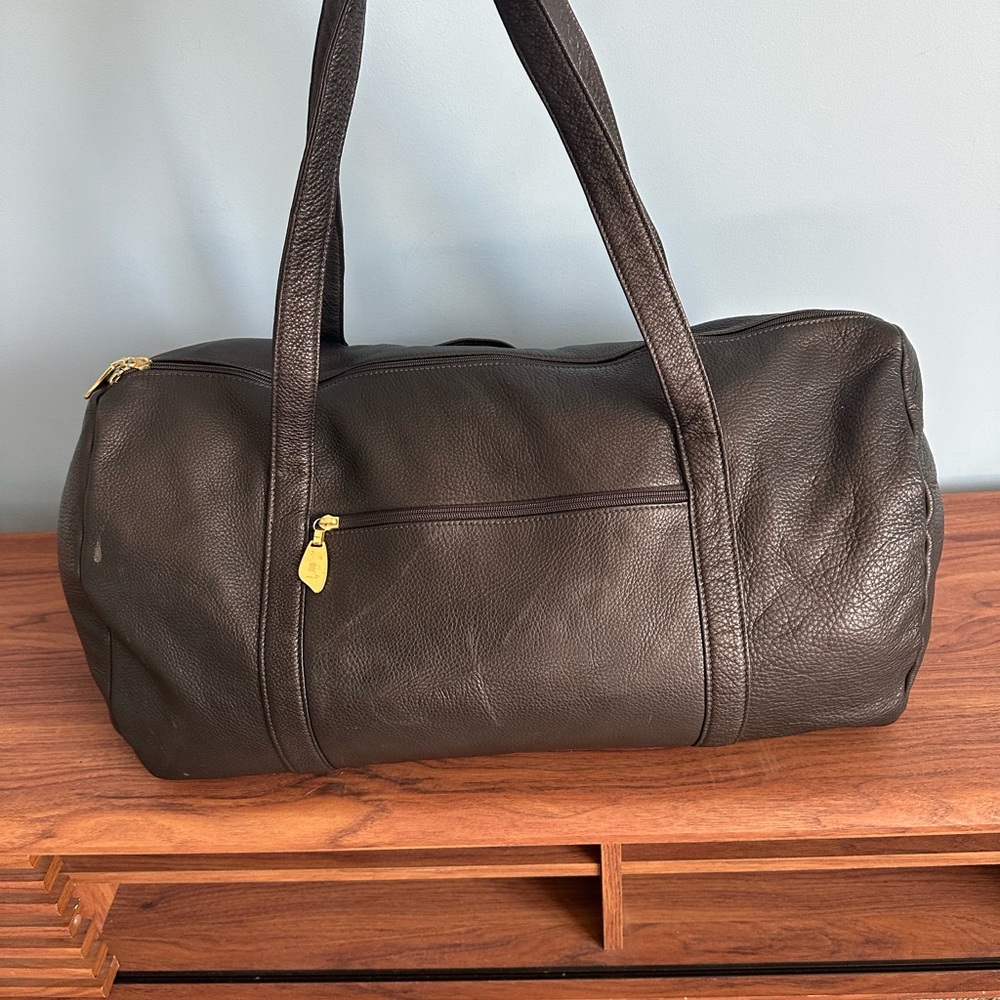 Classic Black Leather Duffel Bag